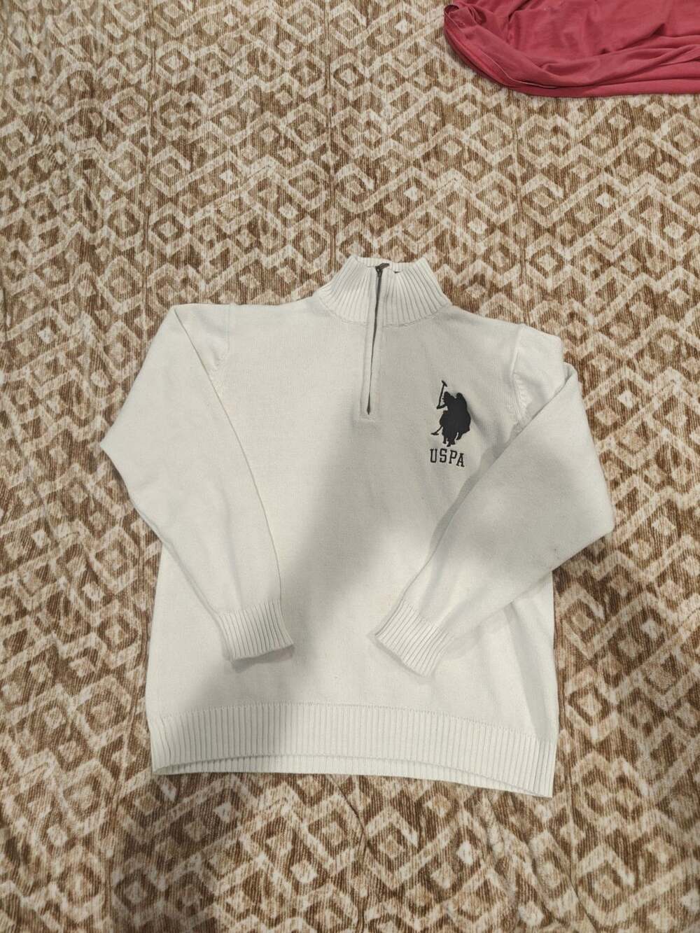 U.S. Polo Assn. 1/4 Zip Sweater White Cotton Men's Size Large